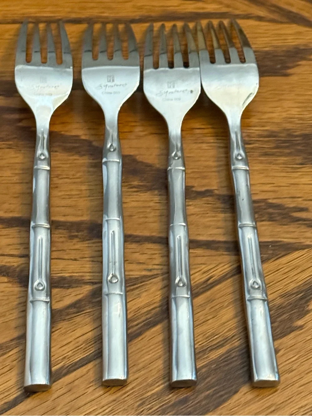 Hampton Forge MCM Bamboo 4 Salad Forks Stainless Flatware